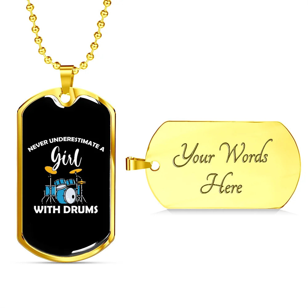 Drummer Necklace Girl Drums Personalized Engraved Gold Dog Tag Necklace Custom